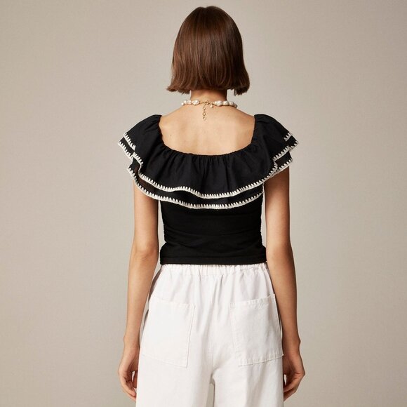 J. Crew Ruffle Top Womens XXS Black Boho Romantic Feminine Resort Vacation NWT - Picture 10 of 12